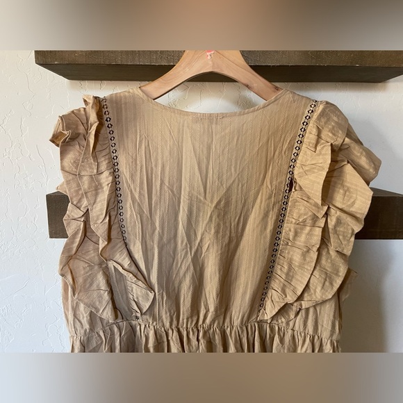 White Birch|Tan Prairie Ruffle Dress with Eyelet Stitching Border, Size 1X••• - Picture 9 of 16